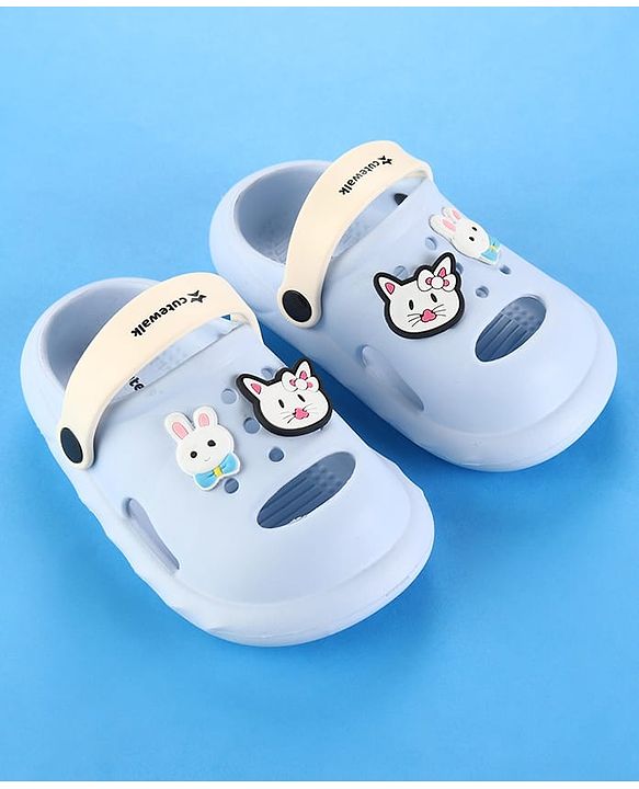 Cute Walk by Babyhug Clogs With Back Strap Kitty & Bunny Appliqulue - Light Blue