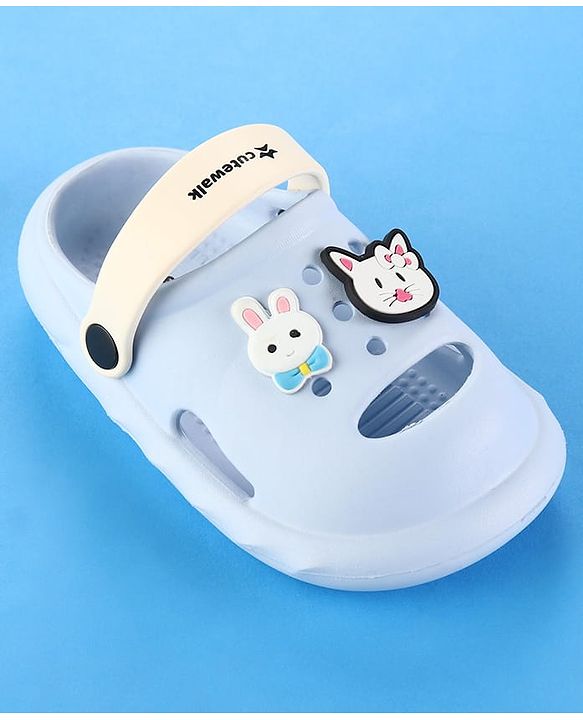 Cute Walk by Babyhug Clogs With Back Strap Kitty & Bunny Appliqulue - Light Blue