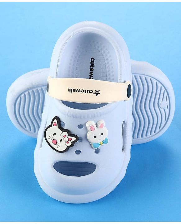 Cute Walk by Babyhug Clogs With Back Strap Kitty & Bunny Appliqulue - Light Blue