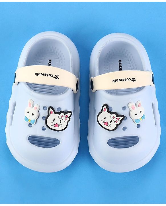 Cute Walk by Babyhug Clogs With Back Strap Kitty & Bunny Appliqulue - Light Blue
