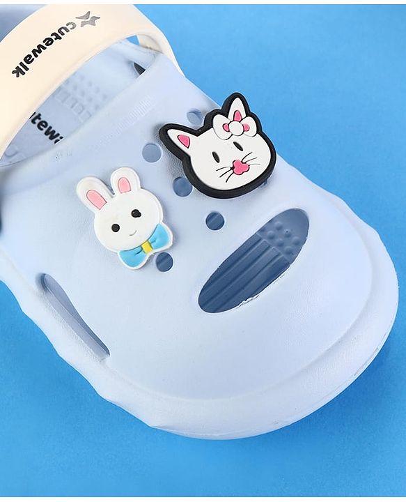 Cute Walk by Babyhug Clogs With Back Strap Kitty & Bunny Appliqulue - Light Blue