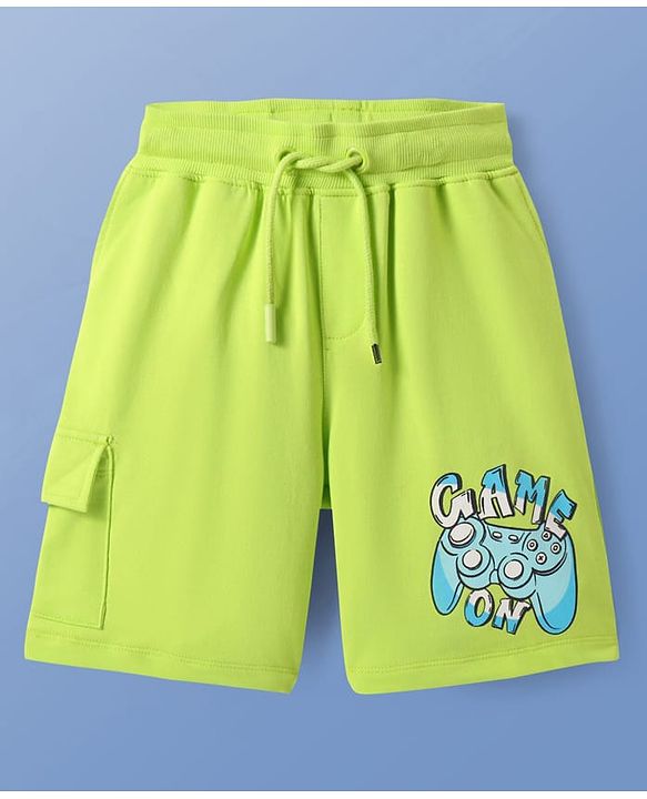 Pine Kids Cotton Knit Half Sleeves T-Shorts & Shorts Set with Gaming Print - White & Lime