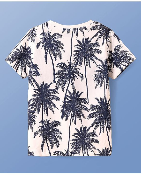 Pine Kids Cotton Knit  Half Sleeves  T-Shirt & Shorts Set with Hawaii Text Print - Navy Blue