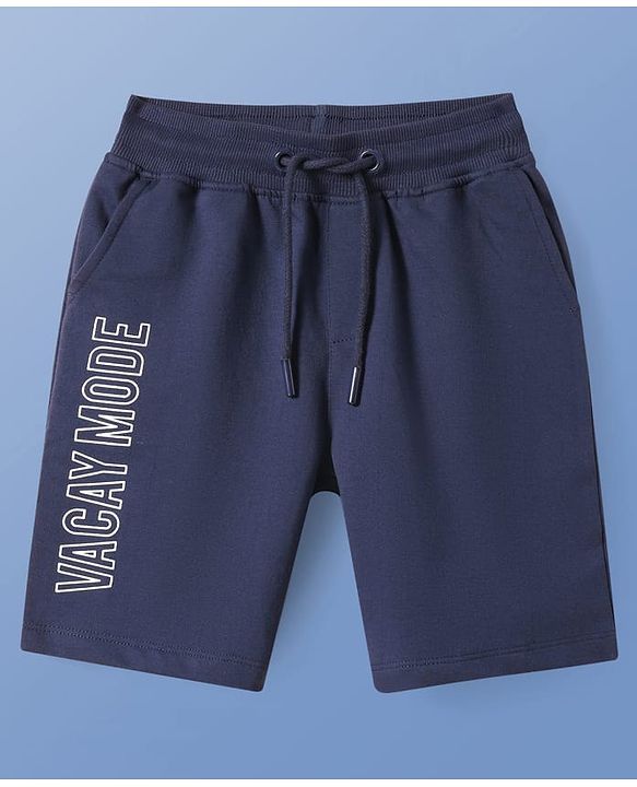 Pine Kids Cotton Knit  Half Sleeves  T-Shirt & Shorts Set with Hawaii Text Print - Navy Blue