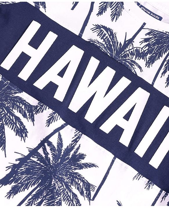 Pine Kids Cotton Knit  Half Sleeves  T-Shirt & Shorts Set with Hawaii Text Print - Navy Blue