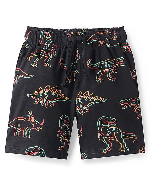 Pine Kids Single Jersey Knit Half Sleeves Night Suit With Dino Print - Black