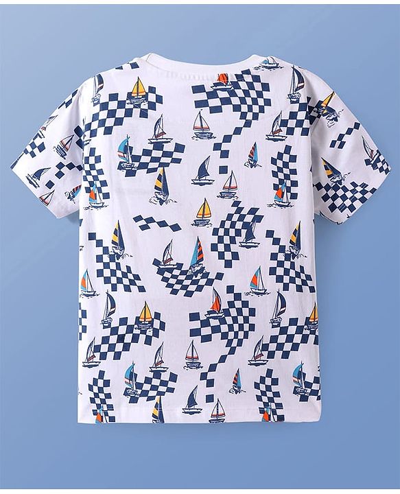 Pine Kids Single Jersey Knit Half Sleeves Shorts Night Suit with Ship Print - White