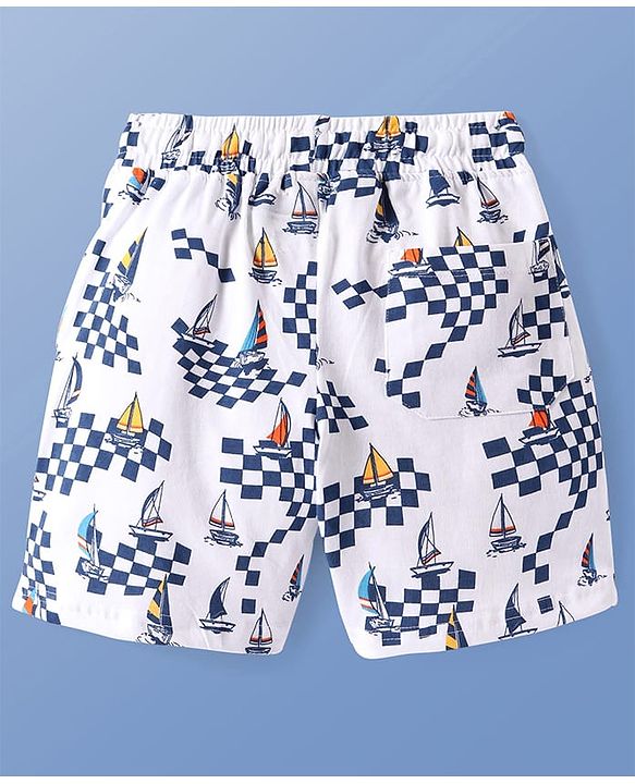 Pine Kids Single Jersey Knit Half Sleeves Shorts Night Suit with Ship Print - White