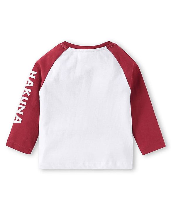 Babyhug Disney Single Jersey Knit Full Raglan Sleeves T-Shirt & Joggers Set With Simba & Friends Graphics - Dark Red & White