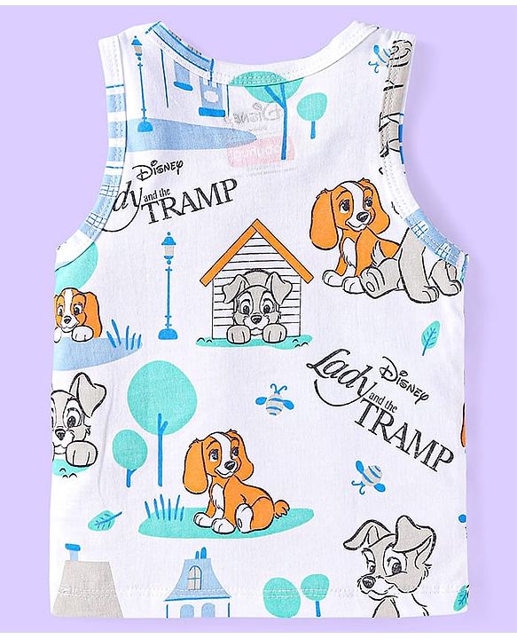 Babyhug Disney Cotton Knit Sleeveless Vests With Lady And The Tramp Graphics Pack of 3 - White Light Blue & Light Green