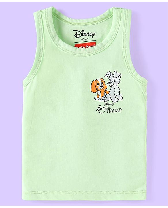 Babyhug Disney Cotton Knit Sleeveless Vests With Lady And The Tramp Graphics Pack of 3 - White Light Blue & Light Green