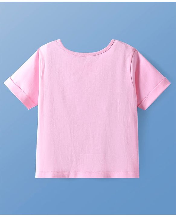 Pine Kids Cotton Knit Half  Sleeves T-Shirt with Floral Print - Pink