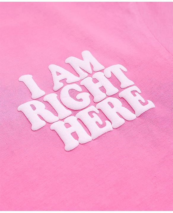 Pine Kids Cotton Knit Half Drop Shoulder Sleeves T-Shirt with Text Print - Dark Pink