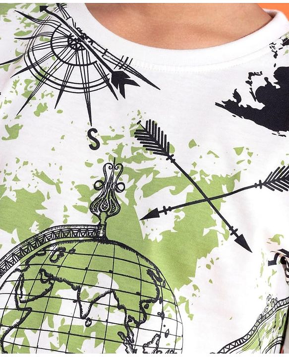 Pine Kids Cotton Knit Half Sleeves T-Shirt with Abstract Print - White