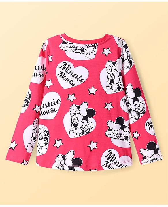 Pine Kids Disney Single Jersey Knit Full Sleeves Nightsuit Set With Minnie Mouse Graphics - Red