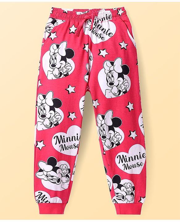 Pine Kids Disney Single Jersey Knit Full Sleeves Nightsuit Set With Minnie Mouse Graphics - Red