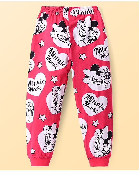 Pine Kids Disney Single Jersey Knit Full Sleeves Nightsuit Set With Minnie Mouse Graphics - Red