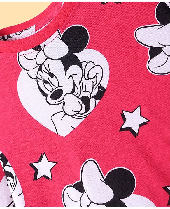 Pine Kids Disney Single Jersey Knit Full Sleeves Nightsuit Set With Minnie Mouse Graphics - Red