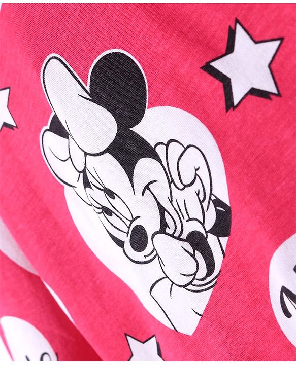 Pine Kids Disney Single Jersey Knit Full Sleeves Nightsuit Set With Minnie Mouse Graphics - Red