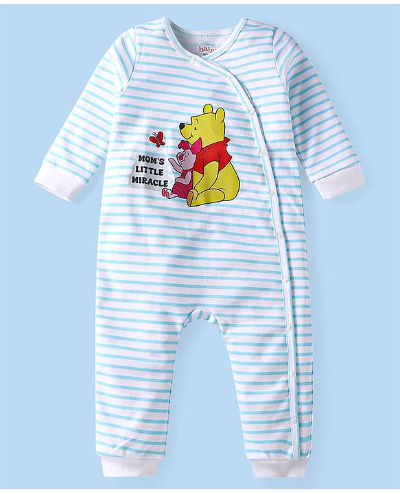 Babyhug Disney Interlock Knit Full Sleeves Rompers With Winnie The Pooh Graphics Pack of 3 - Yellow White & Blue