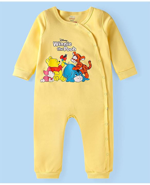 Babyhug Disney Interlock Knit Full Sleeves Rompers With Winnie The Pooh Graphics Pack of 3 - Yellow White & Blue