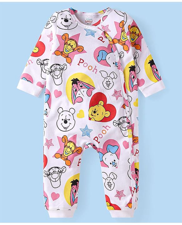 Babyhug Disney Interlock Knit Full Sleeves Rompers With Winnie The Pooh Graphics Pack of 3 - Yellow White & Blue