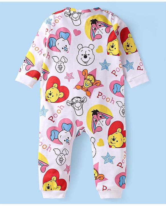 Babyhug Disney Interlock Knit Full Sleeves Rompers With Winnie The Pooh Graphics Pack of 3 - Yellow White & Blue