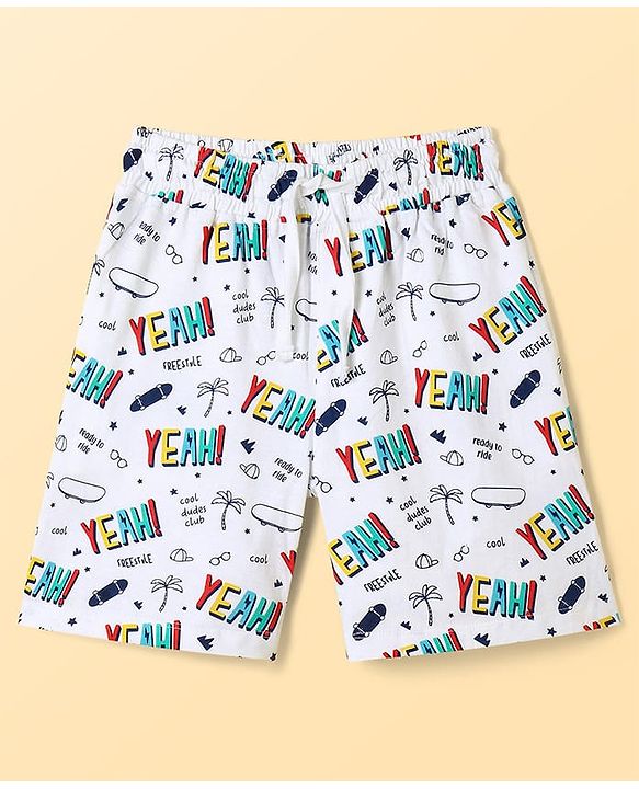 Pine Kids Single Jersey Knit Half Sleeves Night Suit With Text Print - White