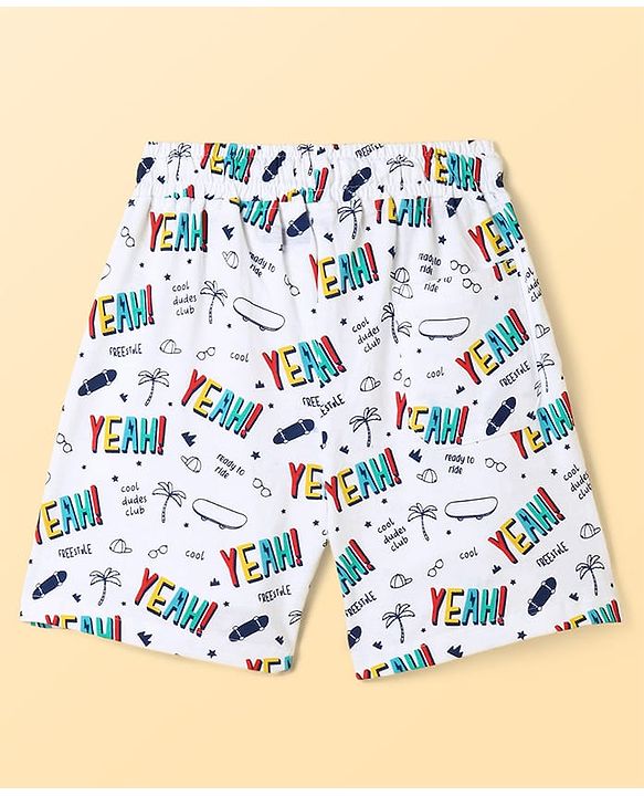 Pine Kids Single Jersey Knit Half Sleeves Night Suit With Text Print - White