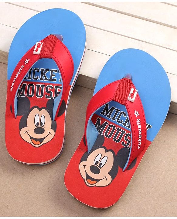 Cute Walk by Babyhug Disney Mickey Mouse Printed Slip On Flip Flops - Blue