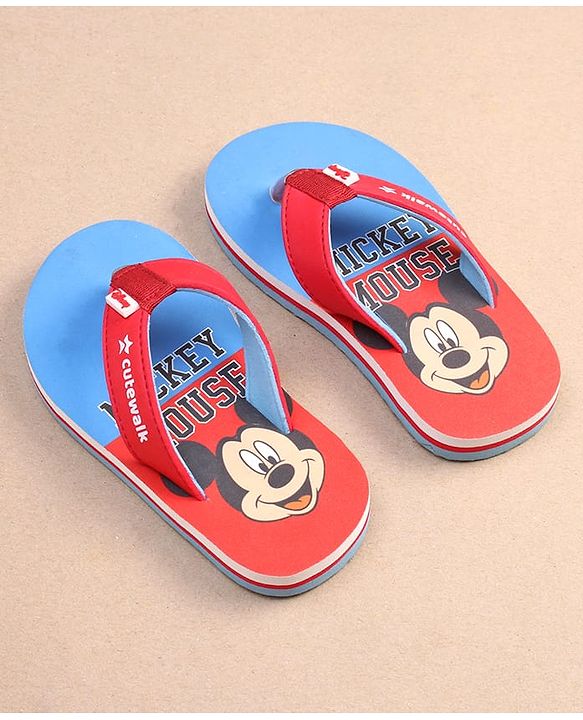 Cute Walk by Babyhug Disney Mickey Mouse Printed Slip On Flip Flops - Blue