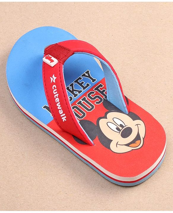 Cute Walk by Babyhug Disney Mickey Mouse Printed Slip On Flip Flops - Blue