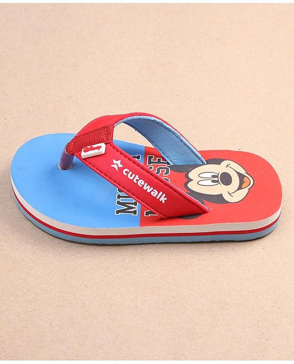 Cute Walk by Babyhug Disney Mickey Mouse Printed Slip On Flip Flops - Blue