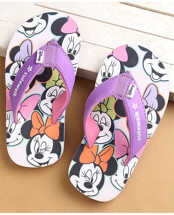 Cute Walk by Babyhug Flip Flops with Minnie Mouse Print - Purple