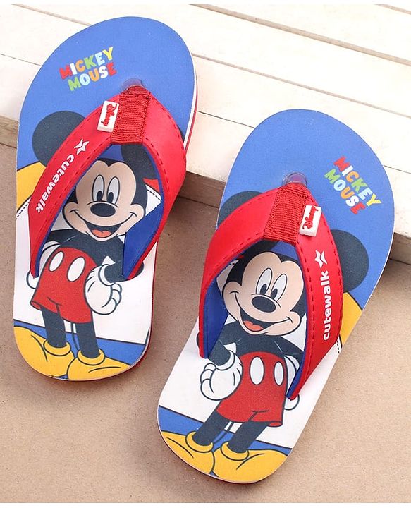 Cute Walk by Babyhug Disney Mickey Mouse Printed Slip On Flip Flops - Blue