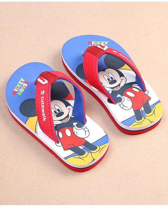 Cute Walk by Babyhug Disney Mickey Mouse Printed Slip On Flip Flops - Blue