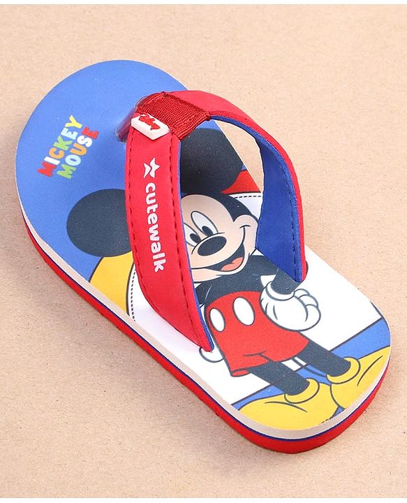 Cute Walk by Babyhug Disney Mickey Mouse Printed Slip On Flip Flops - Blue