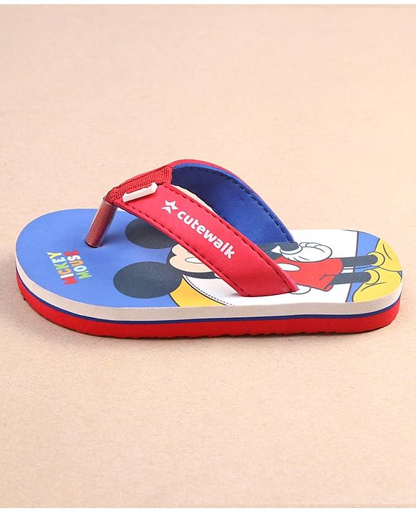 Cute Walk by Babyhug Disney Mickey Mouse Printed Slip On Flip Flops - Blue