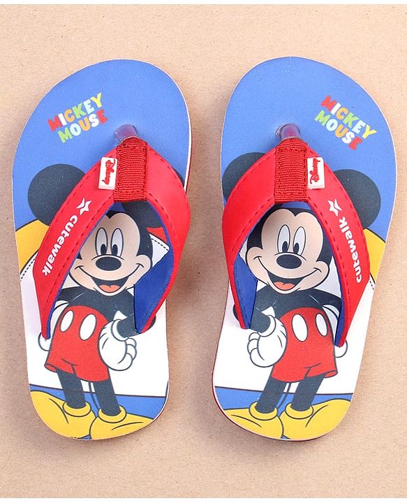 Cute Walk by Babyhug Disney Mickey Mouse Printed Slip On Flip Flops - Blue
