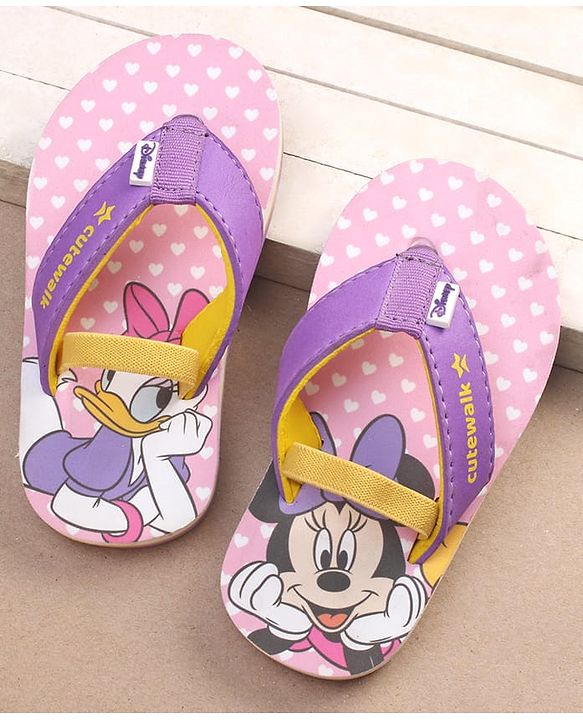 Cute Walk by Babyhug Disney Minnie Mouse & Daisy Printed Flip Flops with Back Strap - Purple