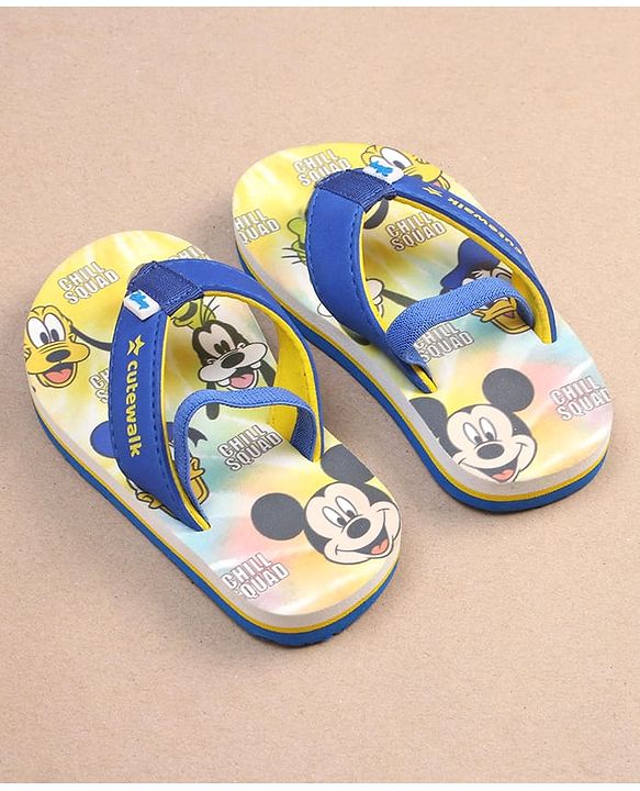 Cute Walk by Babyhug Disney Mickey Mouse Printed Flip Flops with Back Strap - Yellow