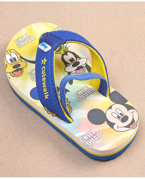Cute Walk by Babyhug Disney Mickey Mouse Printed Flip Flops with Back Strap - Yellow