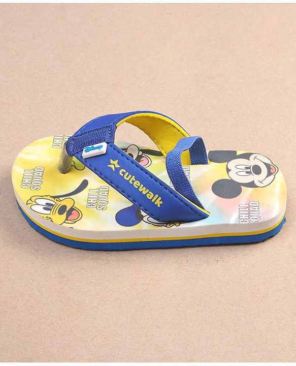Cute Walk by Babyhug Disney Mickey Mouse Printed Flip Flops with Back Strap - Yellow