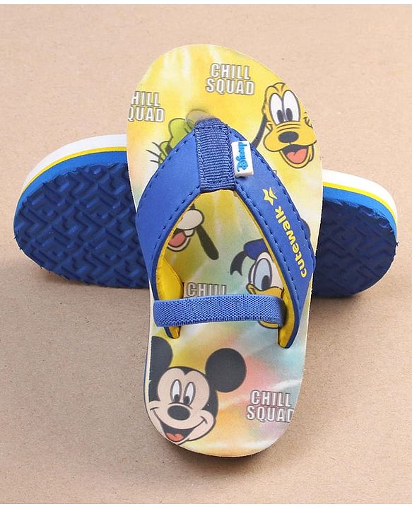 Cute Walk by Babyhug Disney Mickey Mouse Printed Flip Flops with Back Strap - Yellow
