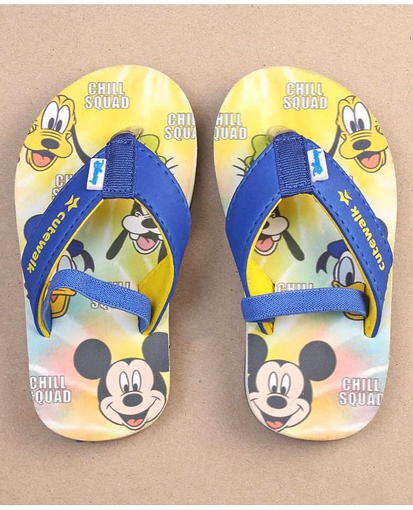 Cute Walk by Babyhug Disney Mickey Mouse Printed Flip Flops with Back Strap - Yellow