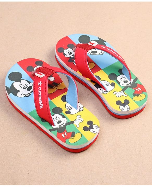 Cute Walk by Babyhug Disney Mickey Mouse Printed Slip On Flip Flops - Red