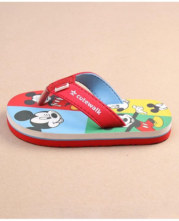 Cute Walk by Babyhug Disney Mickey Mouse Printed Slip On Flip Flops - Red