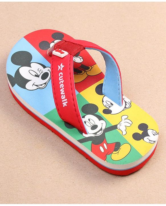 Cute Walk by Babyhug Disney Mickey Mouse Printed Slip On Flip Flops - Red