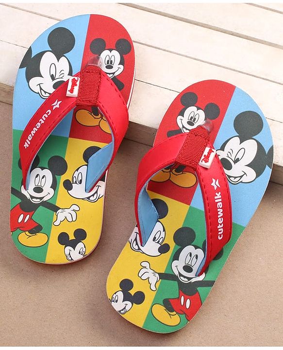 Cute Walk by Babyhug Disney Mickey Mouse Printed Slip On Flip Flops - Red