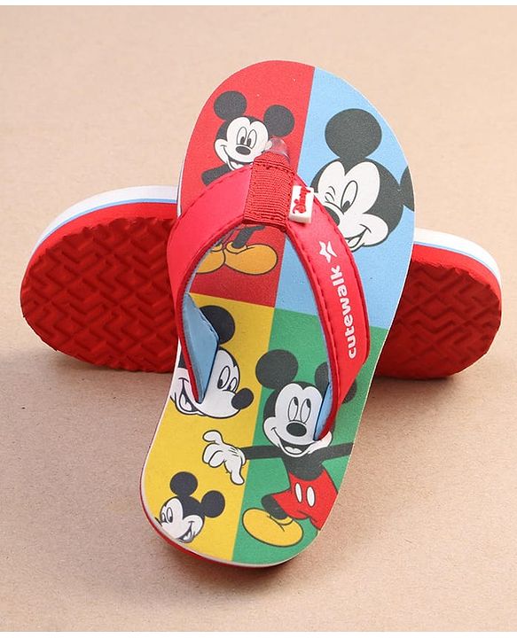 Cute Walk by Babyhug Disney Mickey Mouse Printed Slip On Flip Flops - Red